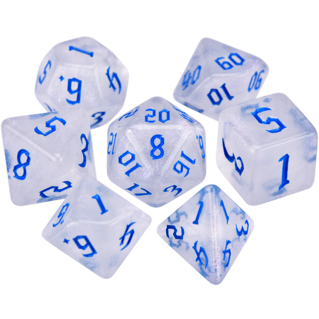 Conjunto de Dados para Rpg Perolado Glitter com N° Azul Conjunto de Dados para Rpg Perolado Glitter com N° Azul